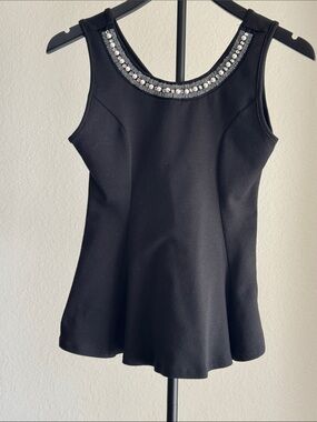 Fashion Magazine Black Jeweled Neck Peplum Tank Top